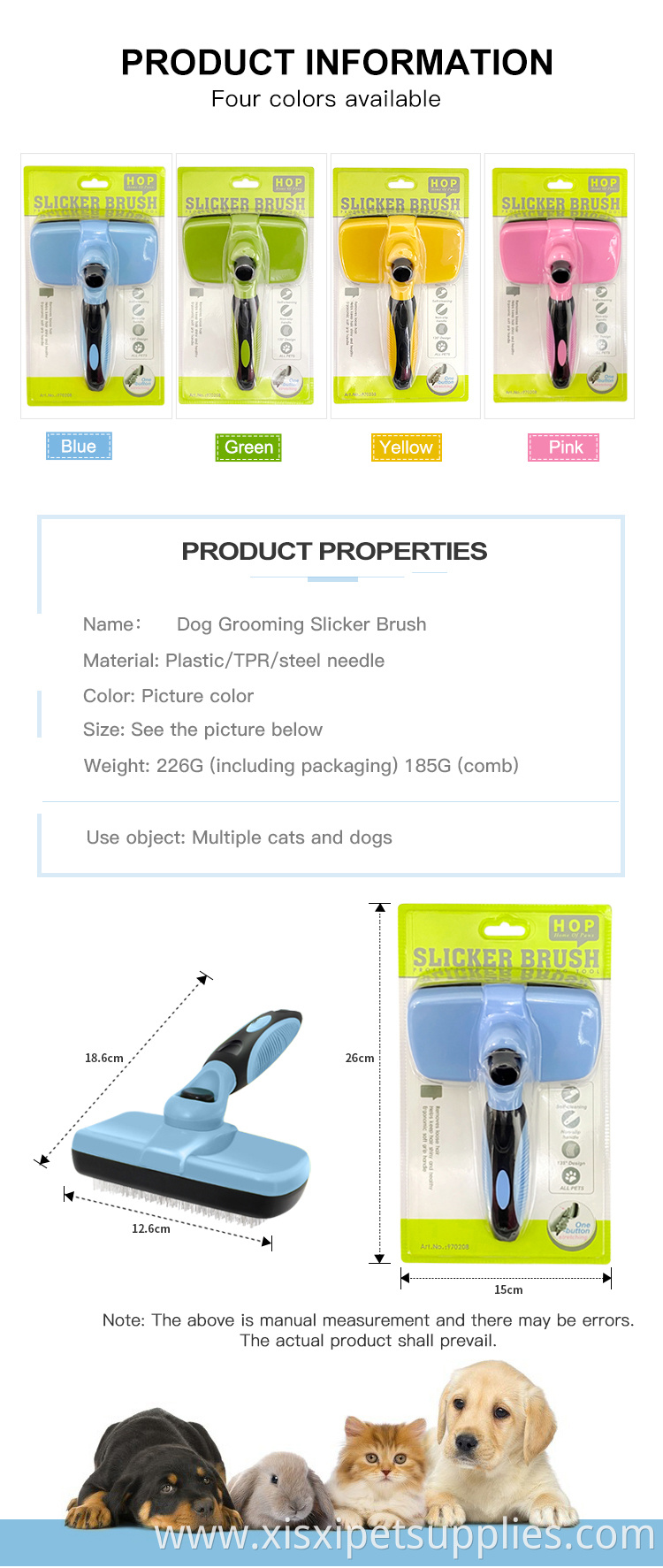 Factory Wholesale Quality Self Cleaning Pet Pin Brush Cat Dog Hair Grooming Slicker Brush With Sticky Beads